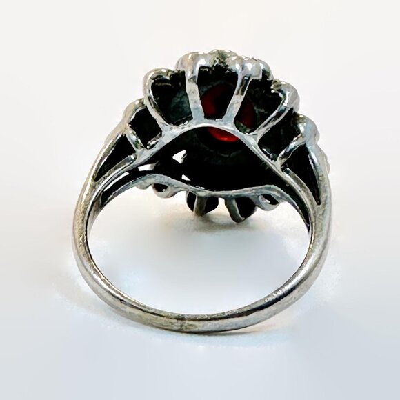 Vintage Garnet Ring Sterling Silver Marcasite Art Deco Style CNA Red Black Stone - Picture 4 of 5
